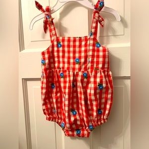 Hanna Andersson Red and White Gingham Floral Tie-Strap One-Piece